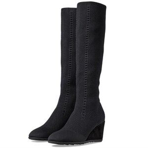 EILEEN FISHER Kasana Tall Wedge Stretch Knit Socks Boots Size 6 Black NEW